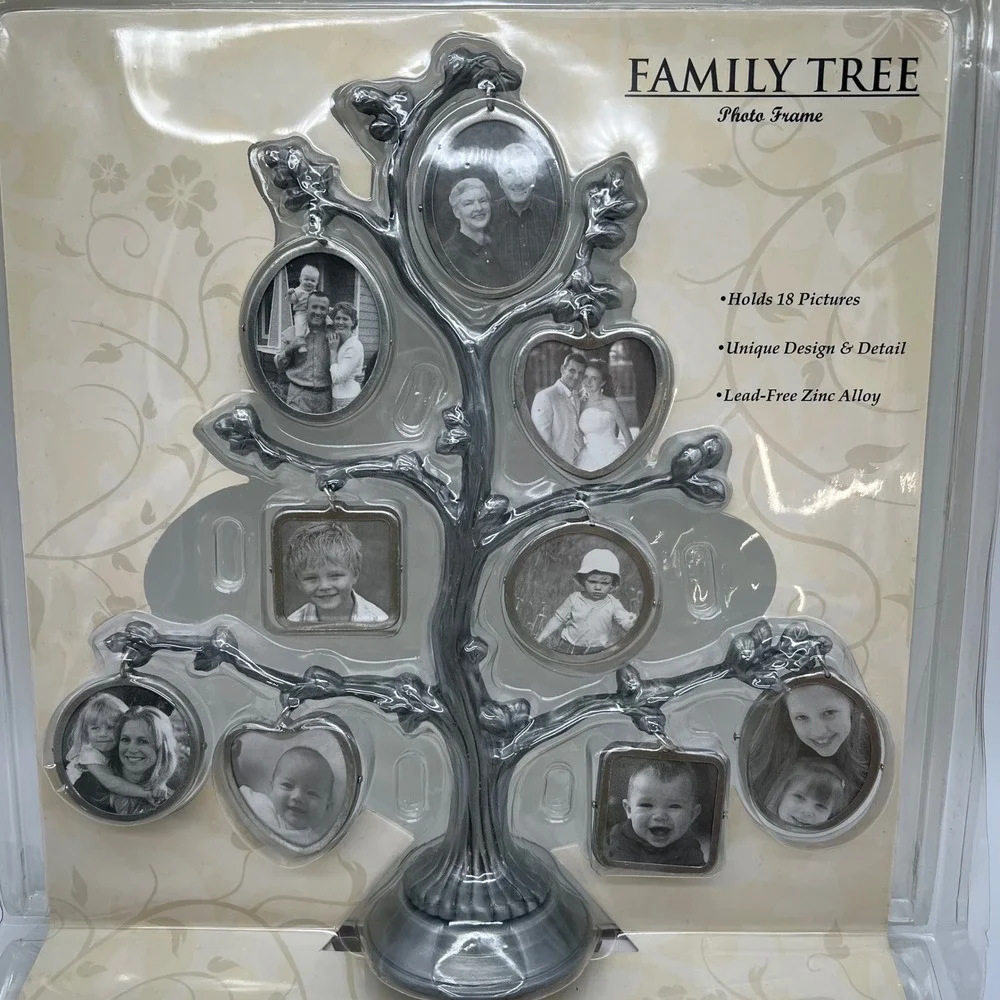 Family Tree Photo Frame Display NIB Silver 18 Picture Lead-Free Zinc Alloy Decor